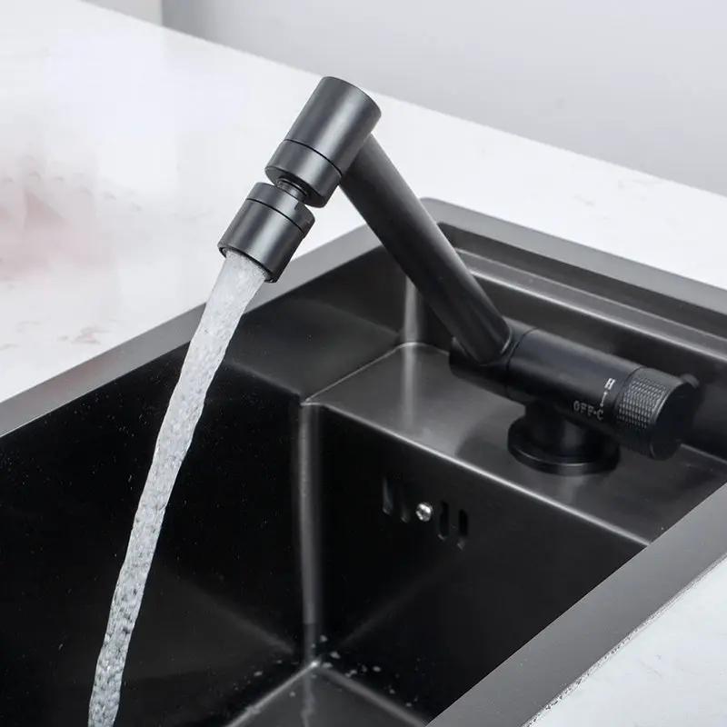 Simples Market black matte kitchen faucet with high-arc neck over a compact single-bowl sink
