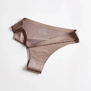 BANNIROU seamless T-back thong panty in taupe ice-silk fabric by Simples Market