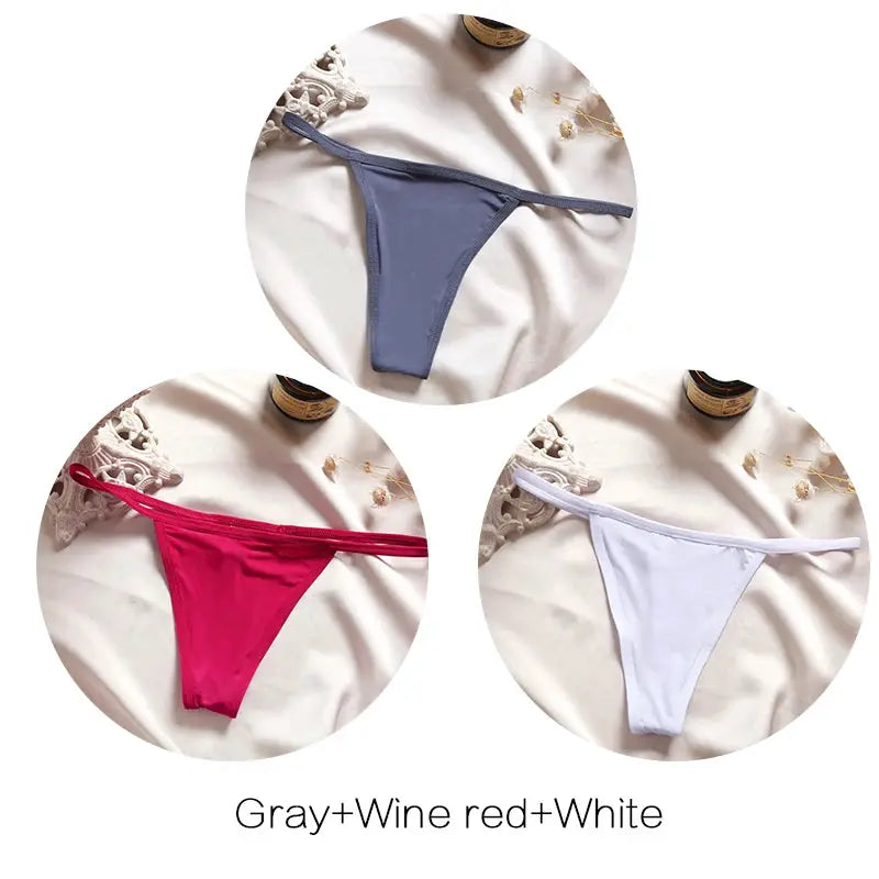FINETOO 3-piece set of women's low-rise thong underwear in gray, wine red, and white by Simples Market