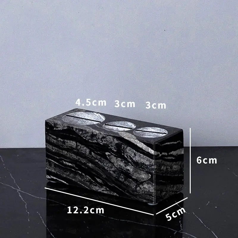 Simples Market three-piece antique wood-grain black marble bathroom set: soap dispenser, toothbrush holder, tray.