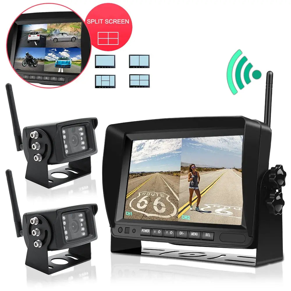 Simples Market GreenYi 7-inch wireless truck DVR monitor with dual cameras, split-screen night vision
