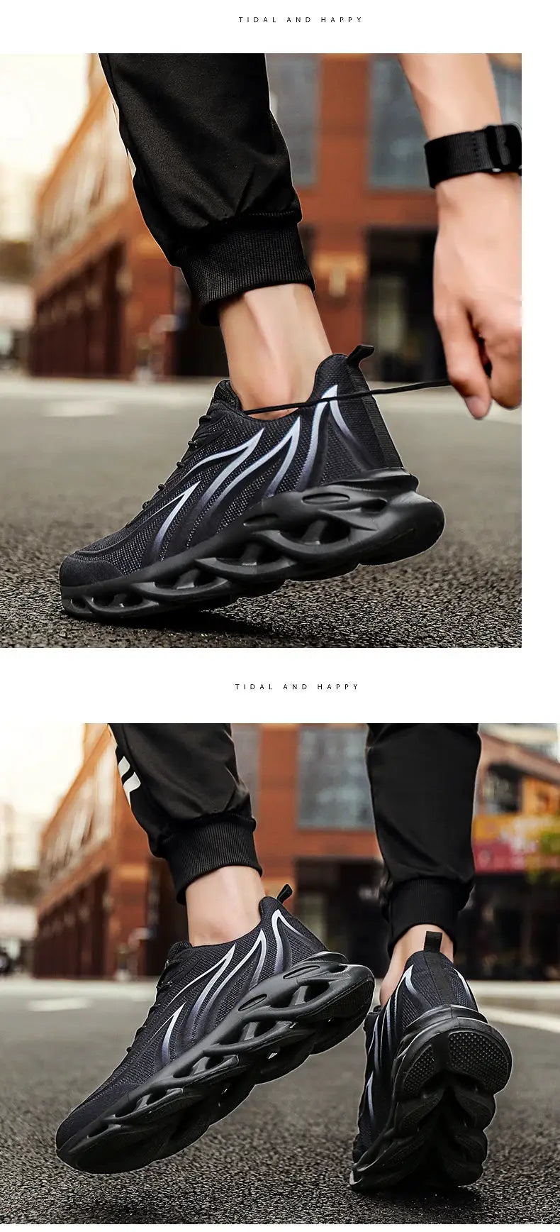Social Shoe Male Mesh breathable running shoes by Simples Market, black with blue-gray wave accents