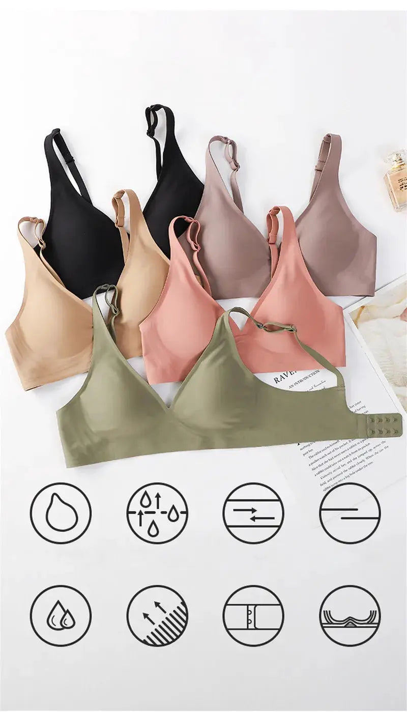 FINETOO soft wireless bra set in assorted colors; padded, seamless bralettes.