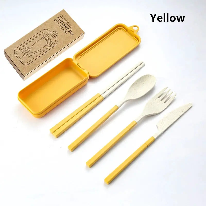 4Pcs Portable Tableware Set Wheat Straw Detachable Cutlery For Travel Picnic Camping Dinnerware Lightweight Durable