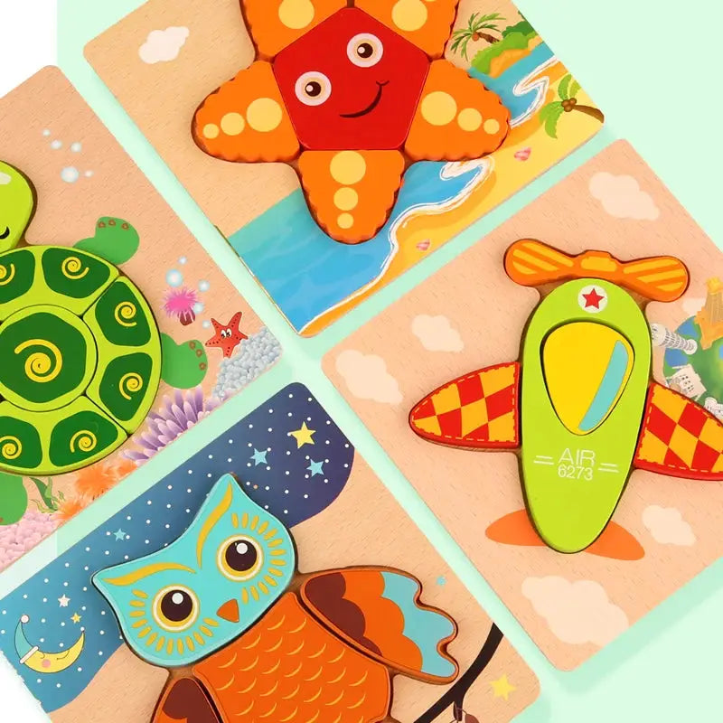 3D Wooden Puzzle For Kids Cartoon Animals And Traffic Theme Jigsaw Early Learning Cognition Toy