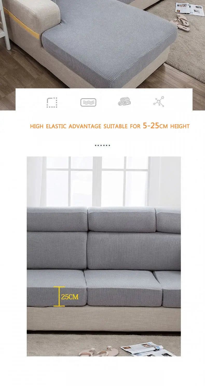 Sofa seat cover by Simples Market; thickened elastic gray checkered cushion cover for 5-25 cm high sofa cushions