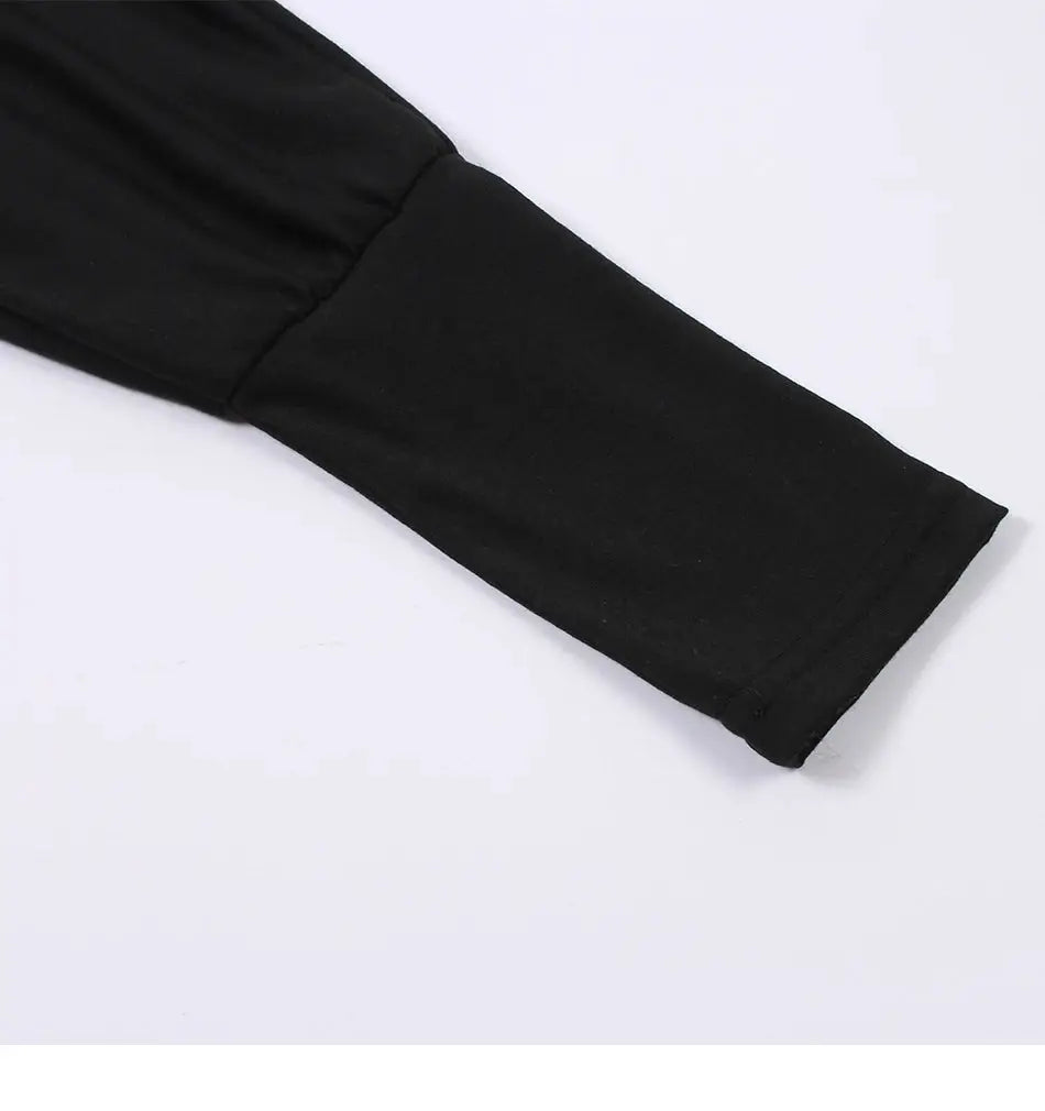 Cotton irregular women's black long-sleeve blouse, casual pullover style