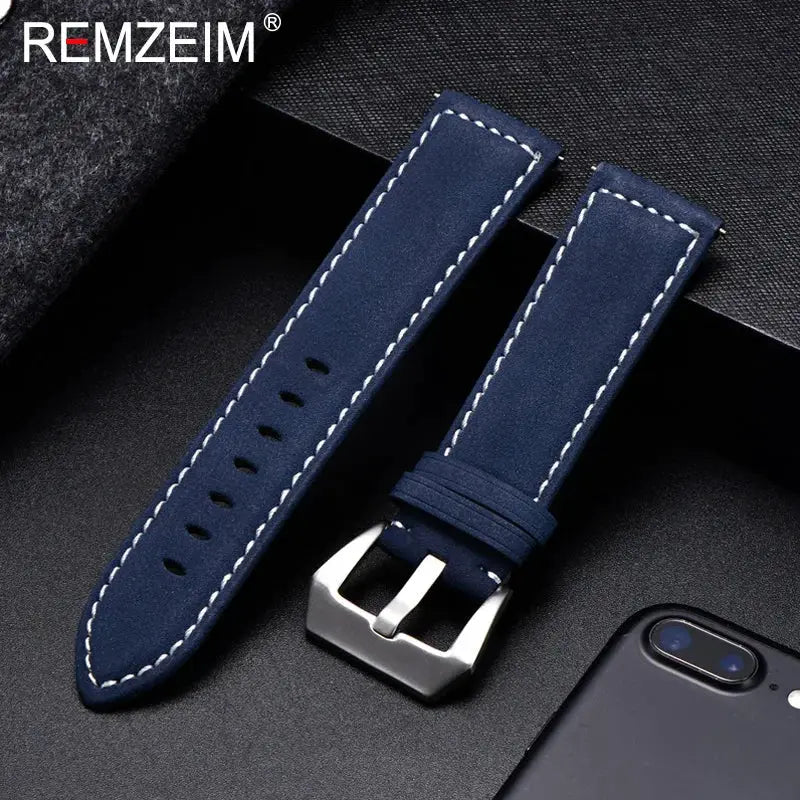 Heritage Leather Genuine Leather Watchband Vintage Matte Strap Unisex 18mm To 24mm Black Blue Brown