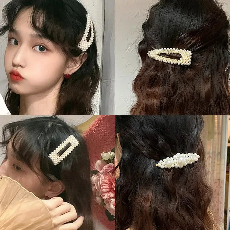 Korean Inspired Luxe Pearl Hair Clips With Geometric Alloy And Plastic Pins For Women Secure Fashion Accessory