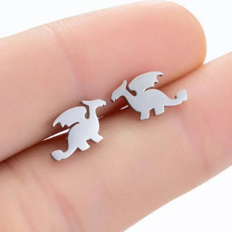 Stainless steel stud earrings with silver hummingbird silhouettes, 2-piece pair