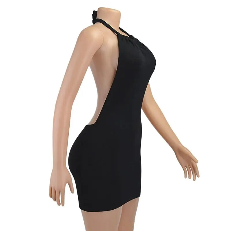 Black Bodycon Halter Dress Women Backless Cutout Mini Sleeveless Party