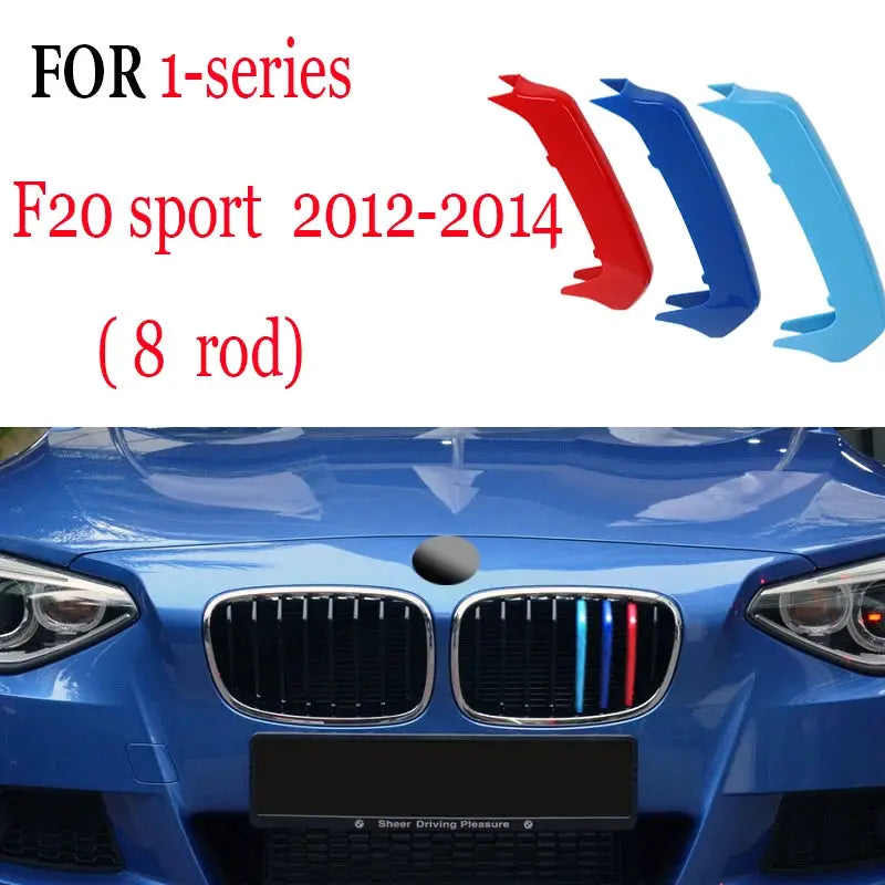 3-piece BMW front grille trim strip set in red, blue and light-blue