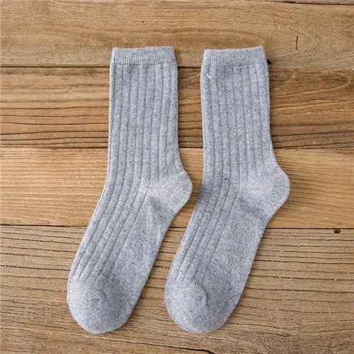 CHAOZHU Thick Warm Merino Wool Rib Socks For Women Solid Colors Loose Fit Japanese Korea Fashion Winter