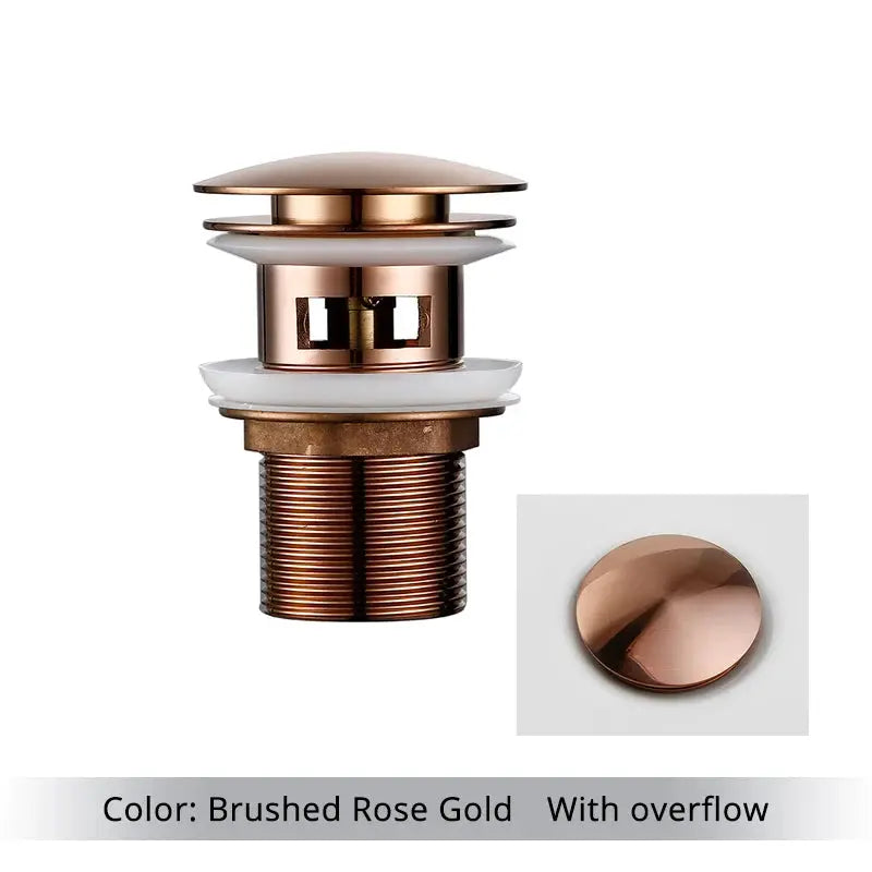 Bagnolux bathroom sink drain stopper pop-up with brushed rose gold finish for vessel sinks with overflow