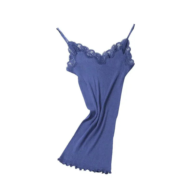 SuyaDream 70 Percent Silk Cotton Blend Lace Camisole With Spandex Knit For Soft Breathable Comfort