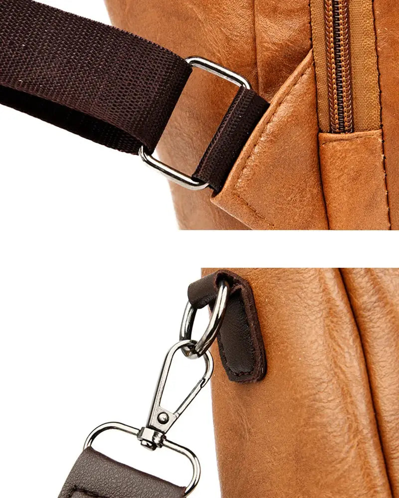 Backpack brown PU leather with adjustable strap and silver hardware