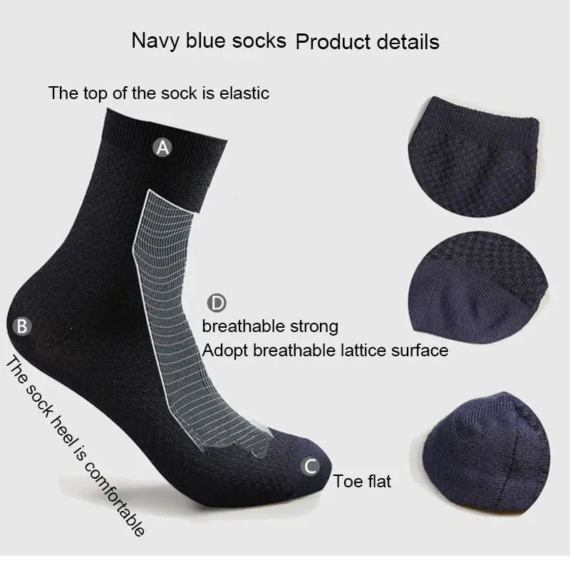 Men's compression bamboo fiber socks, navy blue, Simples Market, 10-pair pack, plus size 42–45