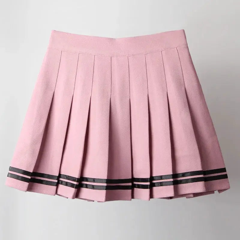 KawaiiGrove Vintage Korean Patchwork Skirt Harajuku Gothic Black Pleated High Waist Mini For Women
