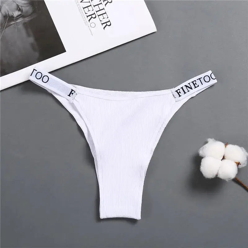 White ribbed cotton thong underwear with a low-rise waistband by Finetoo.