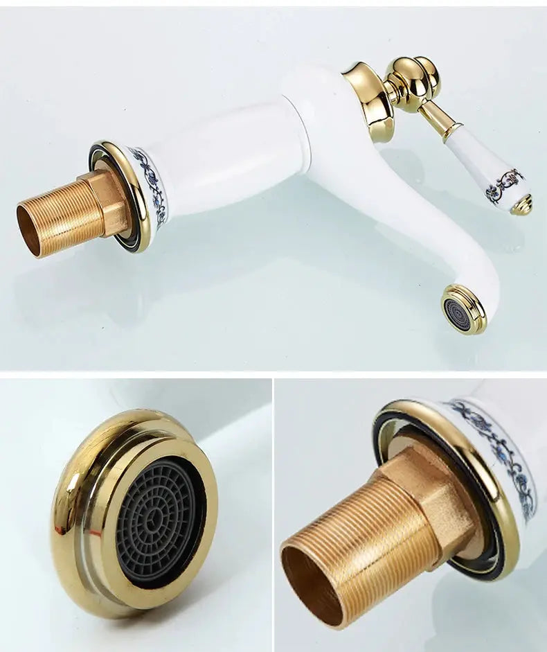 Bathroom faucet antique bronze finish; solid brass with white ceramic body and single-handle lever