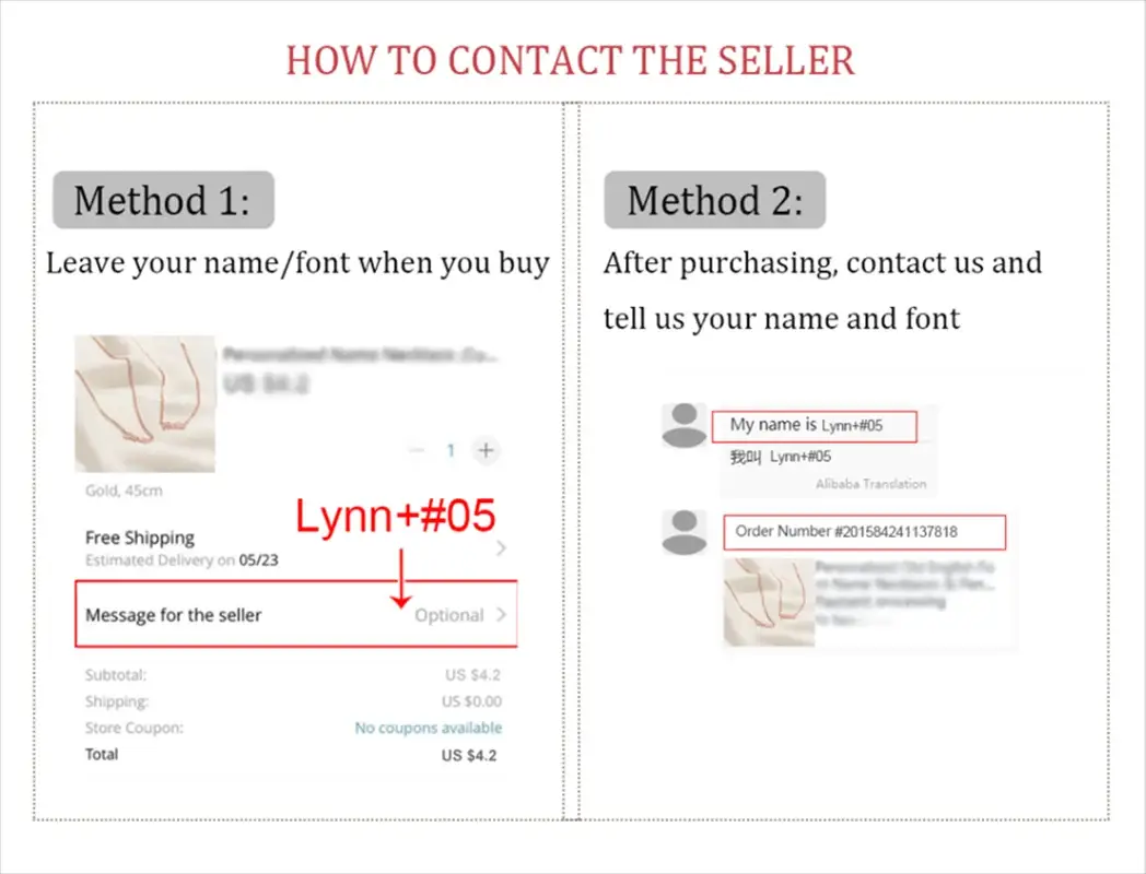 Custom name earrings by Simples Market; stainless steel name studs infographic with seller contact steps.