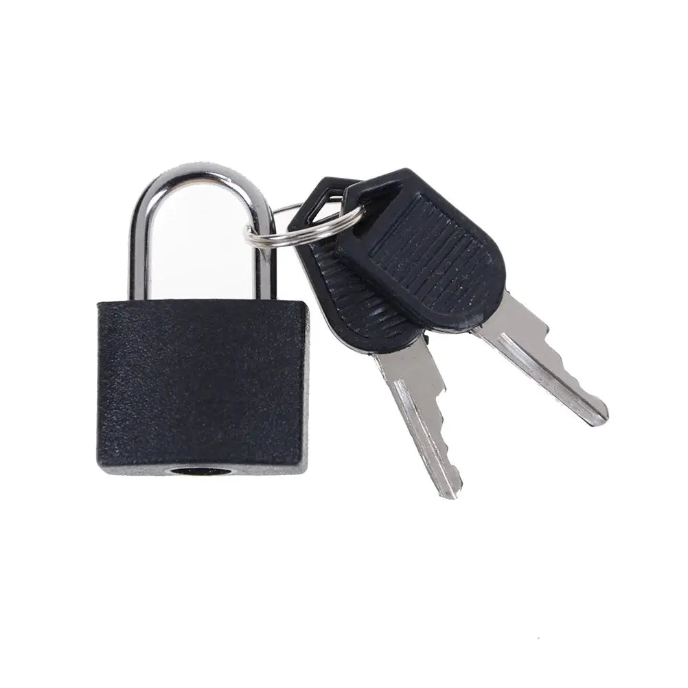 Mini black steel padlock with two keys on a key ring