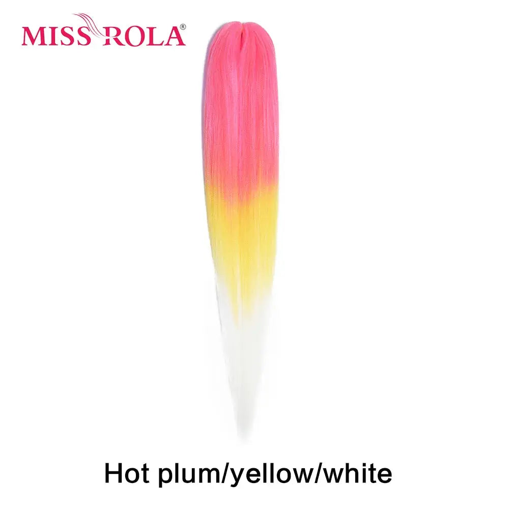 Miss Rola synthetic hair braid extension, hot pink to yellow to white gradient, 30in Kanekalon pre-stretched