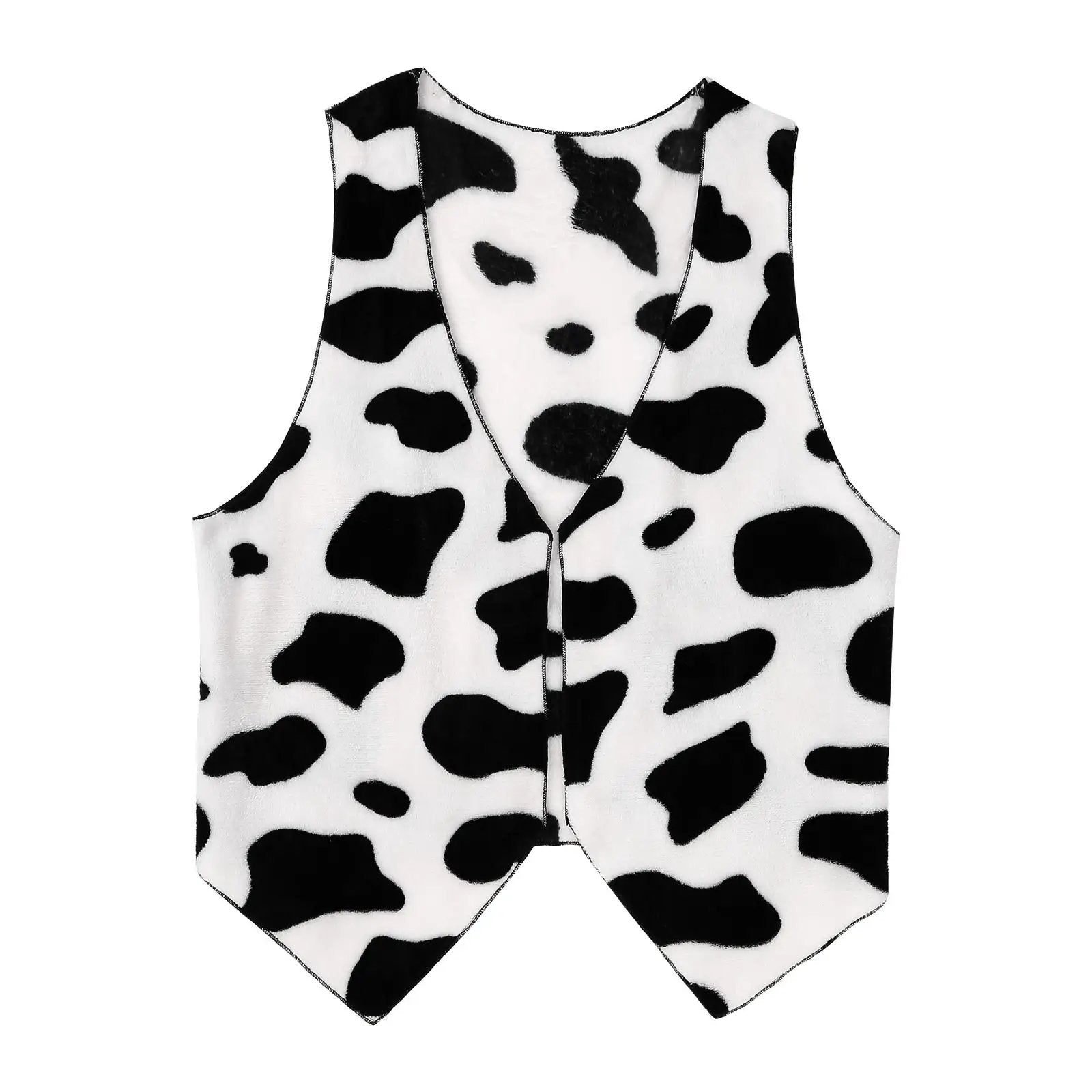 Men's cow-print sleeveless vest by Simples Market, open-front flannel waistcoat in black-and-white pattern
