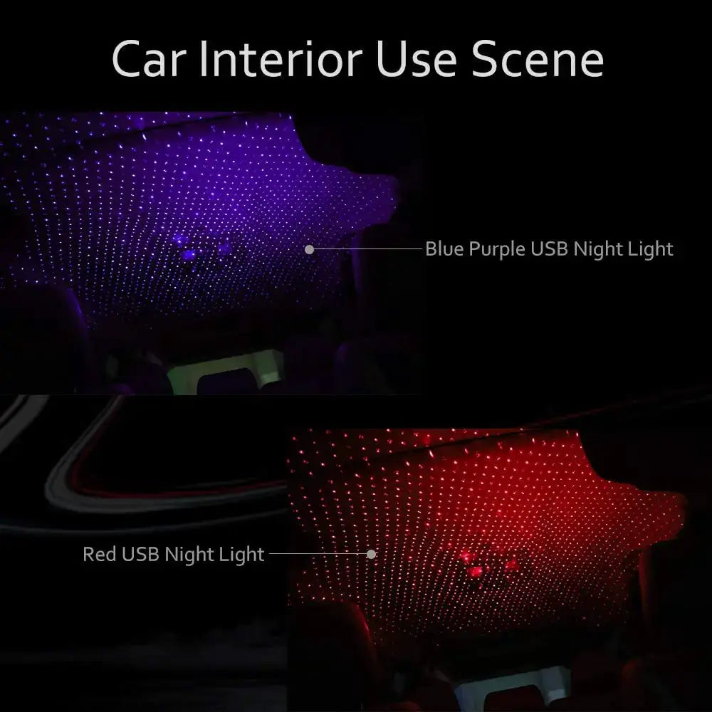 Mini LED Car Roof Star Night Light Projector by Simples Market; blue/purple and red USB galaxy lamp