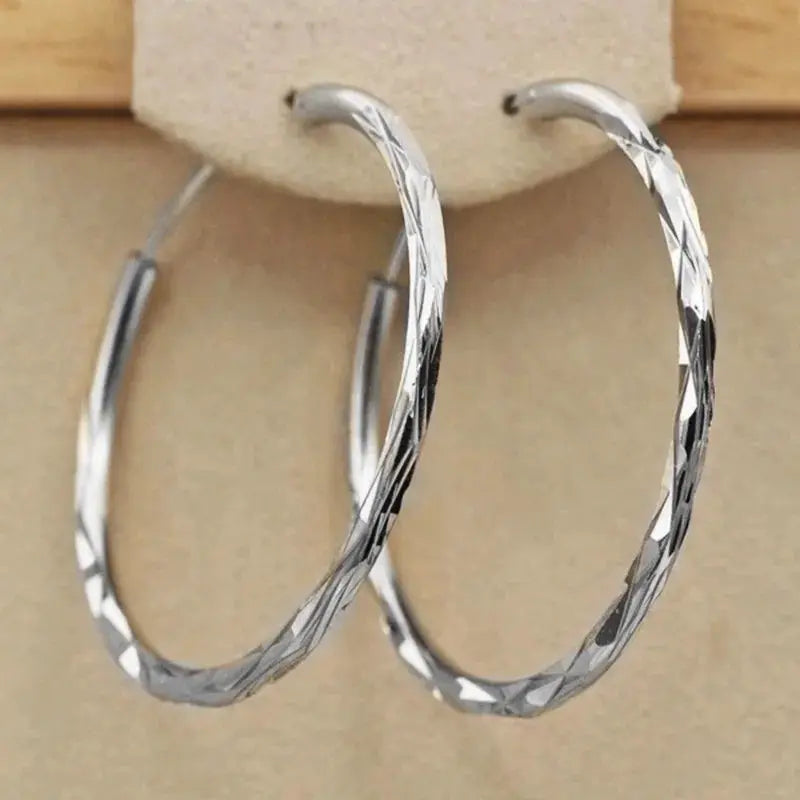 Huitan Classic Simple Hoop Earrings For Women Gold Color Geometric Pattern Versatile Jewelry