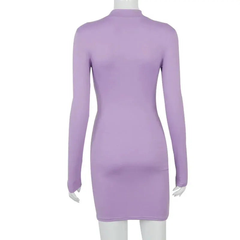 Long Sleeve Ruched Bodycon Dress For Women Turtleneck Black Bandage