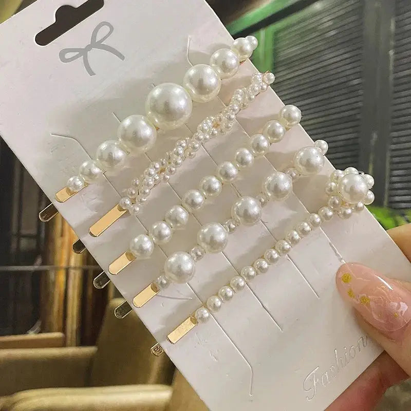 Korean Inspired Luxe Pearl Hair Clips With Geometric Alloy And Plastic Pins For Women Secure Fashion Accessory