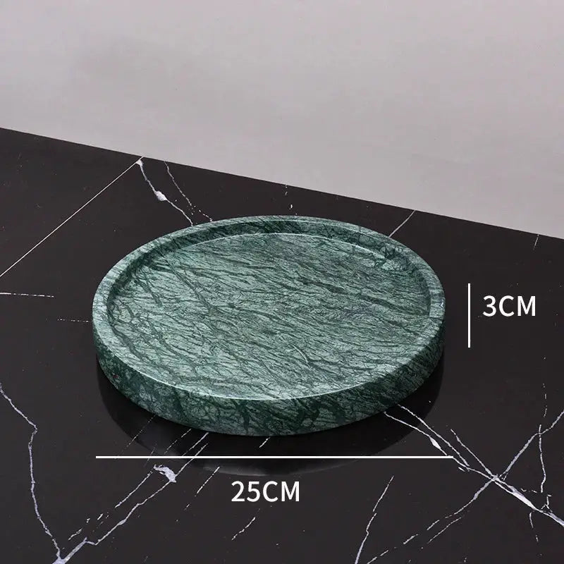Simples Market round Indian green marble bathroom tray, 25 cm wide and 3 cm thick.