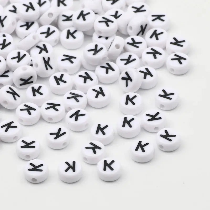 White Round Alphabet Letter Beads 7x4mm A To Z Acrylic Spacer Beads For Jewelry Making DIY Bracelets