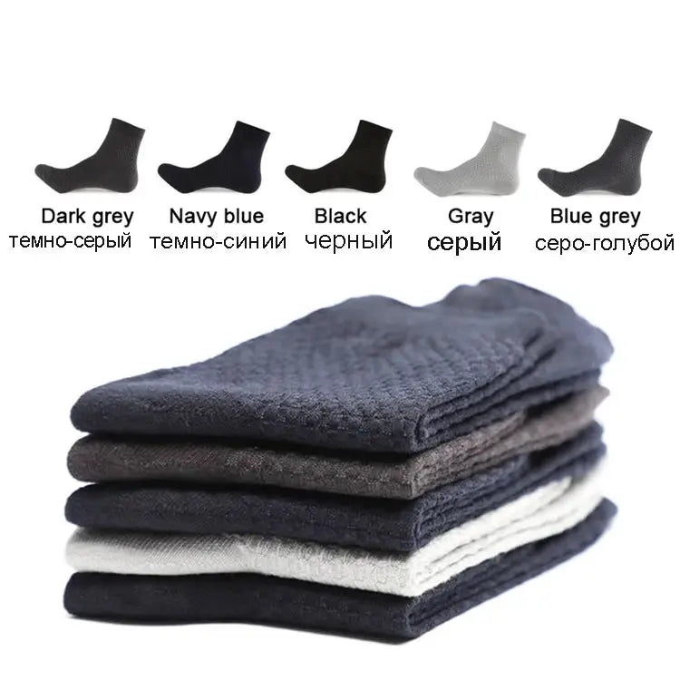 10 pairs men's bamboo fiber dress socks in dark grey, navy blue, black, gray, blue grey