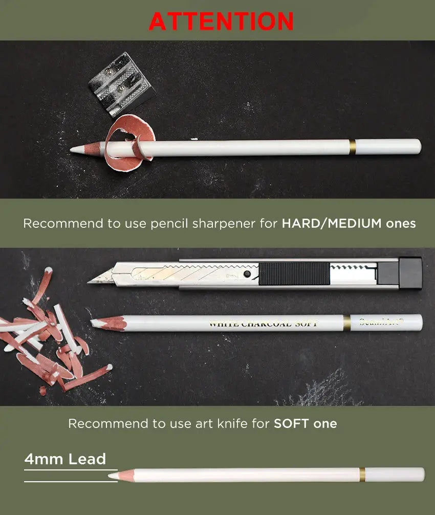 SeamiArt 3Pcs white charcoal pencils soft/medium/hard for sketching from Simples Market