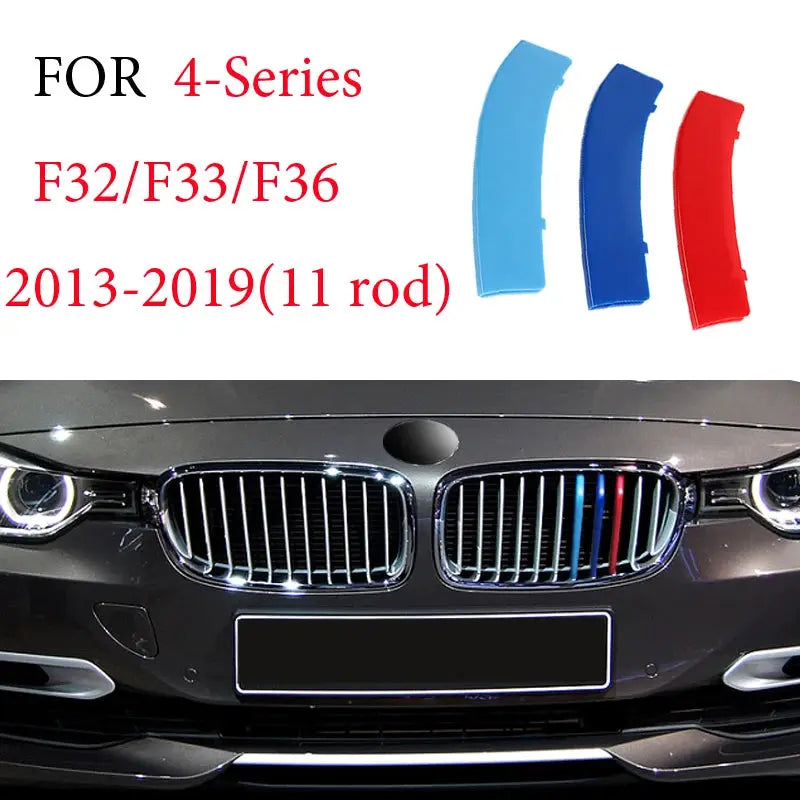 Front Grille Trim Strips (3-pack) for BMW, blue, light blue and red by Simples Market