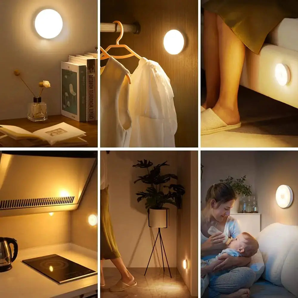 Night Light USB Motion Sensor Round LED Lamp, white, energy-saving wall light