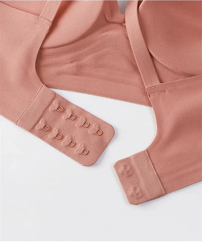 FINETOO pink padded wireless bra with back hook closure, seamless bralette