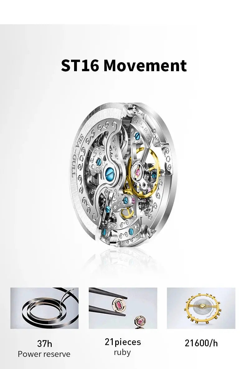 Seagull Fashion women's skeleton automatic watch with leather strap by Simples Market, ST16 movement