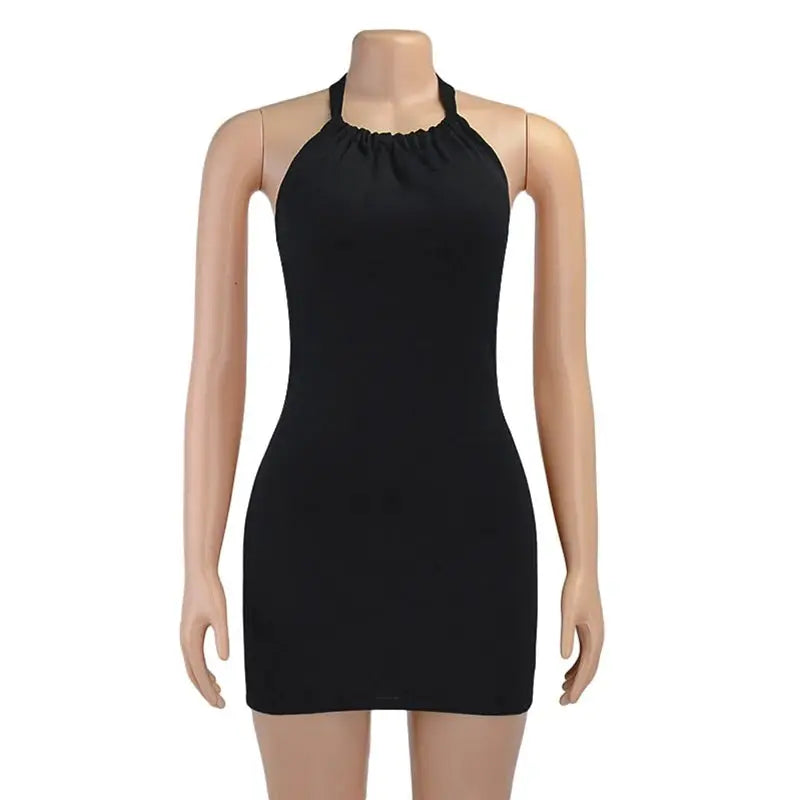 Black Bodycon Halter Dress Women Backless Cutout Mini Sleeveless Party