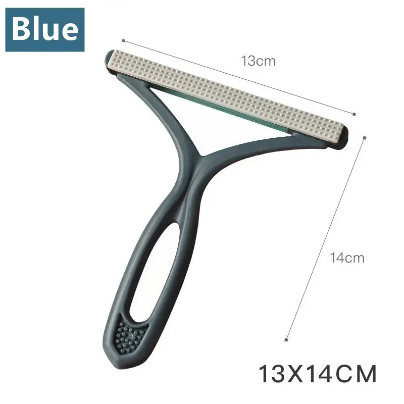 Silicone double-sided fabric shaver lint remover with gray handle and beige blade, 13×14 cm