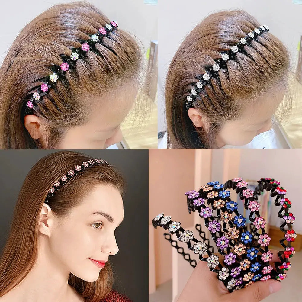 Non Slip Rhinestone Hairbands Elastic Flower Design With Pearl Accents For Women And Girls Headbands