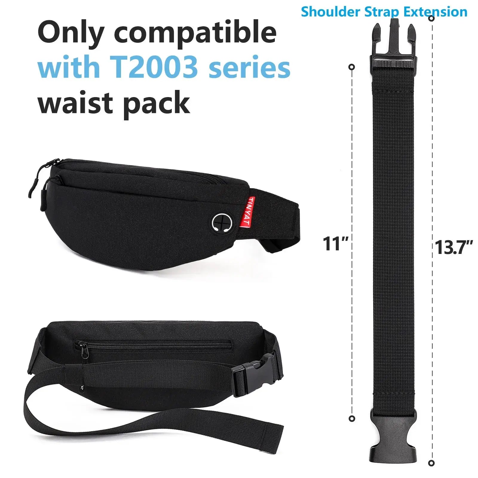 TINYAT waist bag in black with adjustable strap and zip pockets