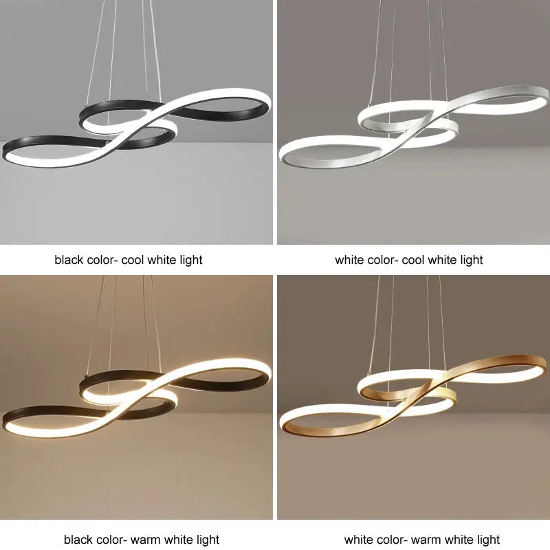 Simples Market infinity-loop pendant light set (4) in black/white with remote-dimming cool or warm LED kitchen island