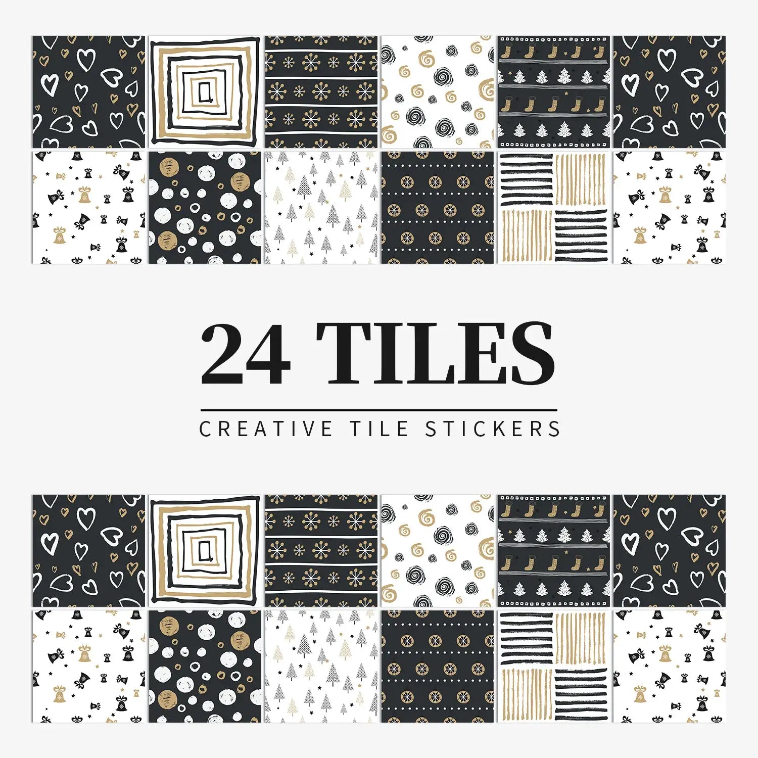Tile sticker set, 24-pack, waterproof self-adhesive, black/white/gold patterns by Simples Market