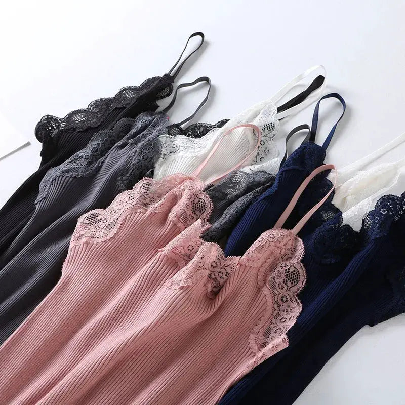 SuyaDream 70 Percent Silk Cotton Blend Lace Camisole With Spandex Knit For Soft Breathable Comfort