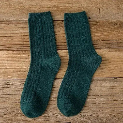 CHAOZHU Thick Warm Merino Wool Rib Socks For Women Solid Colors Loose Fit Japanese Korea Fashion Winter