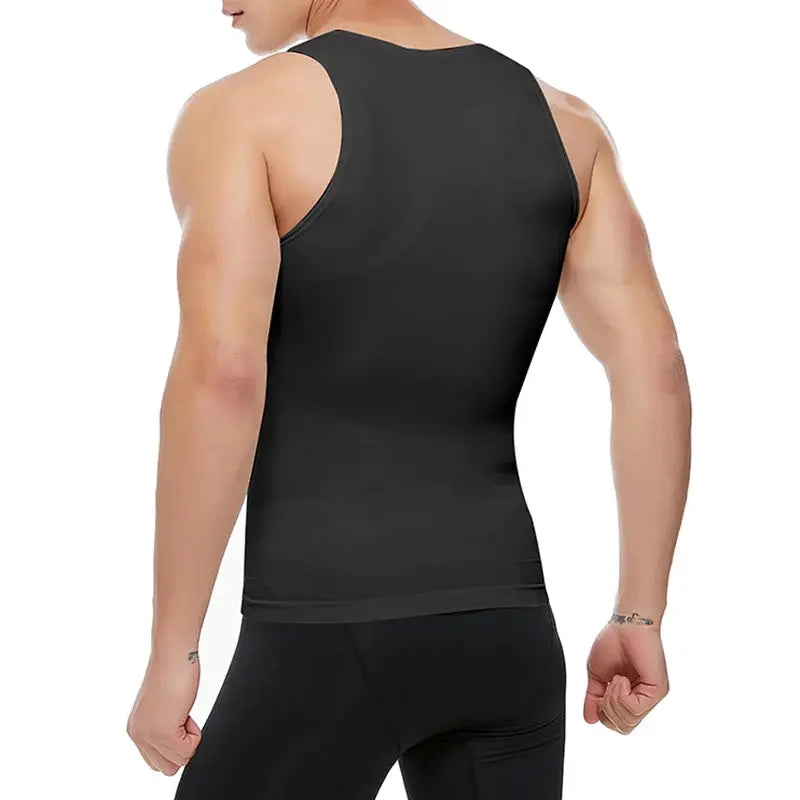 Men's black compression tank top body shaper for abdomen by Simples Market, gynecomastia concealment