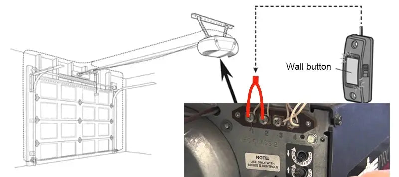 Smart garage door opener controller by Simples Market (Wofea WiFi) with wall button and wiring diagram
